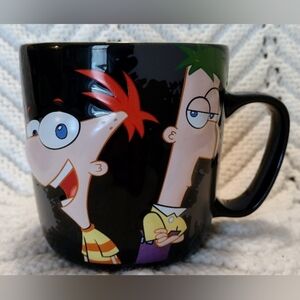 Phineas and Ferb Coffee Mug Cup So What Do You Wanna Do?  Black & Green Disney